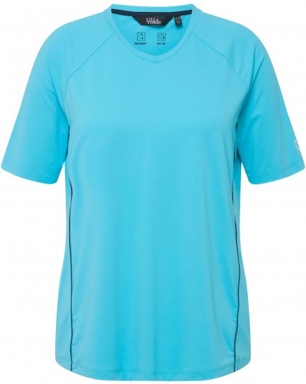 Ulla Popken Piping Accent Functional UVP 50+ Stretch Knit Top Bright Turquoise - T-shirts - 