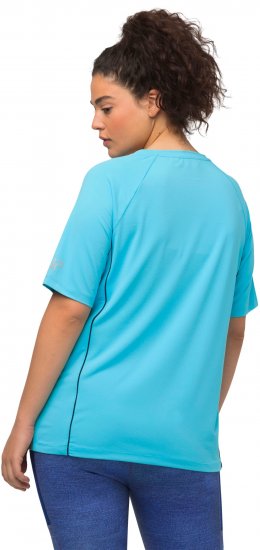 Ulla Popken Piping Accent Functional UVP 50+ Stretch Knit Top Bright Turquoise - T-shirts - 