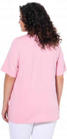 Ulla Popken Essential Notch Neck Stretch Tee Pink - T-shirts - 