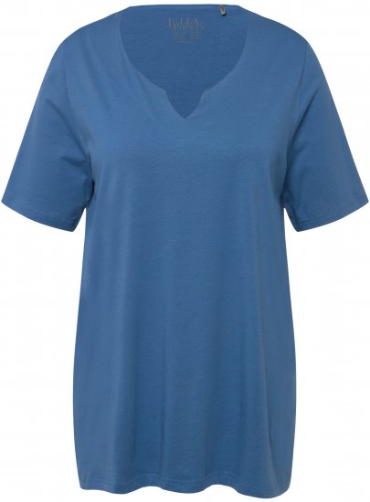 Ulla Popken Essential Notch Neck Stretch Tee Denim Blue - T-shirts - 