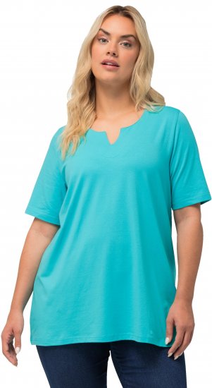 Ulla Popken Essential Notch Neck Stretch Tee Deep Aqua - T-shirts - 
