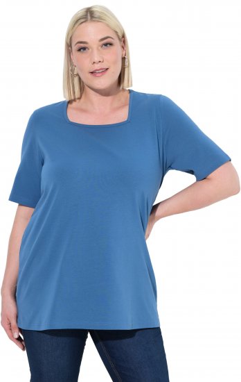 Ulla Popken Essential Square Neck Stretch Tee Denim Blue - T-shirts - 