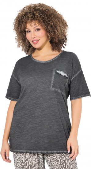Ulla Popken Cold Dye Ruffle Edge Pocket Tee Graphite Grey - T-shirts - 