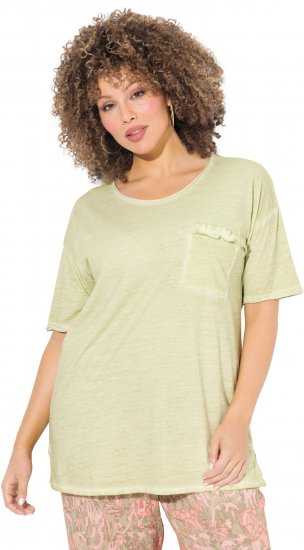 Ulla Popken Cold Dye Ruffle Edge Pocket Tee Pistachio - T-shirts - 