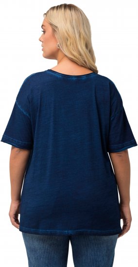 Ulla Popken Cold Dye Ruffle Edge Pocket Tee Dark Blue - T-shirts - 