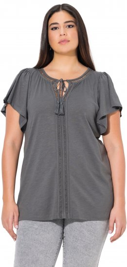 Ulla Popken Wing Sleeve V-Neck Tee Graphite Grey - T-shirts - 