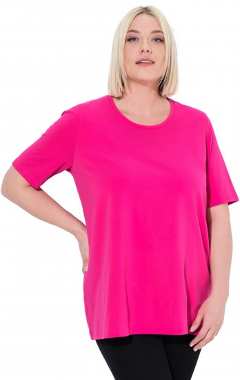 Ulla Popken Essential Round Neck Stretch Tee Magenta Pink - T-shirts - 