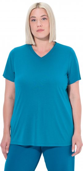 Ulla Popken Functional Antibacterial Finish V-Neck Short Sleeve Knit Top Opal Green - T-shirts - 
