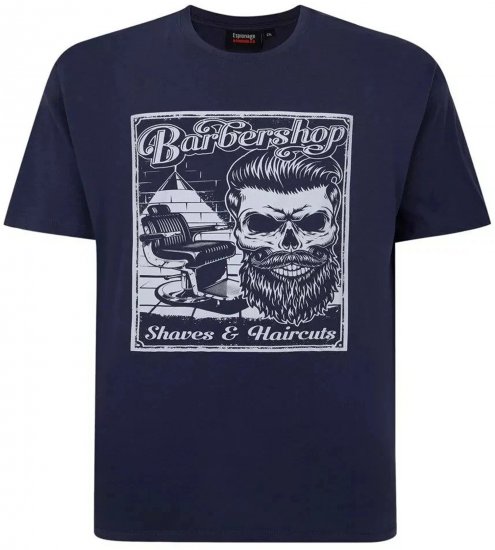 Espionage T410 Barbershop Printed T-Shirt Navy - T-shirts med tryck i stora storlekar - T-shirts med tryck i stora storlekar