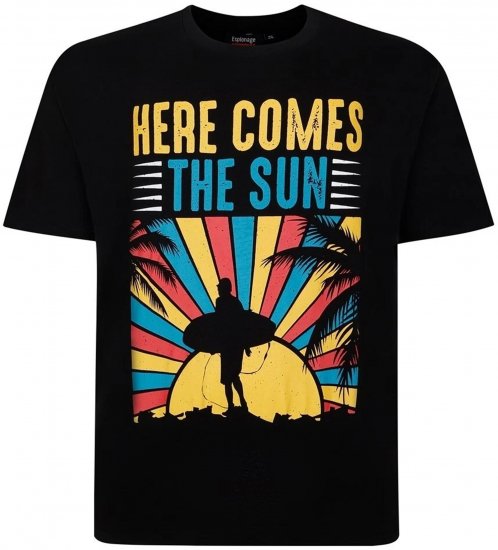 Espionage T421 Here Comes The Sun Printed T-Shirt Black - T-shirts med tryck i stora storlekar - T-shirts med tryck i stora storlekar