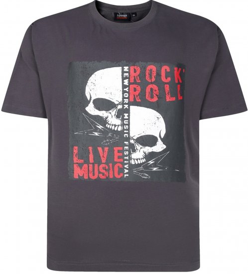 Espionage T437 Rock N' Roll Printed T-Shirt Charcoal - T-shirts med tryck i stora storlekar - T-shirts med tryck i stora storlekar