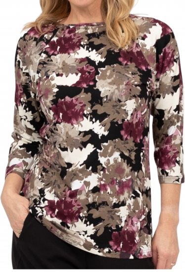 Scandinavian Caramel Flowers Blouse Purple and Brown - Tryckta T-shirts för dam i stora storlekar - 
