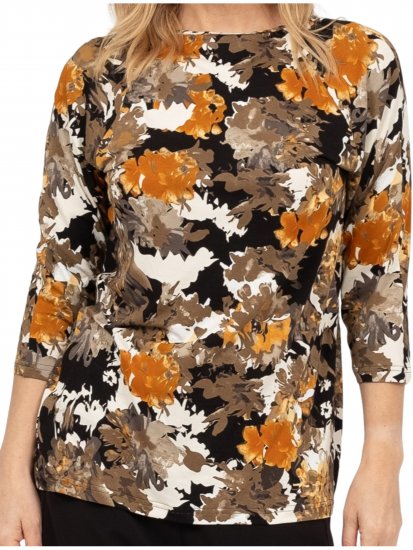 Scandinavian Caramel Flowers Blouse Orange and Brown - Tryckta T-shirts för dam i stora storlekar - 