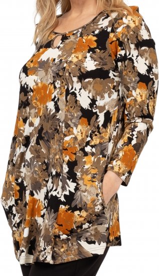 Scandinavian Caramel Flower Petals Tunic Orange and Brown - Tryckta T-shirts för dam i stora storlekar - 