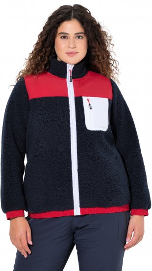 Ulla Popken Color Block Teddy Fleece Jacket Navy - Collegetröjor & hoodies - 