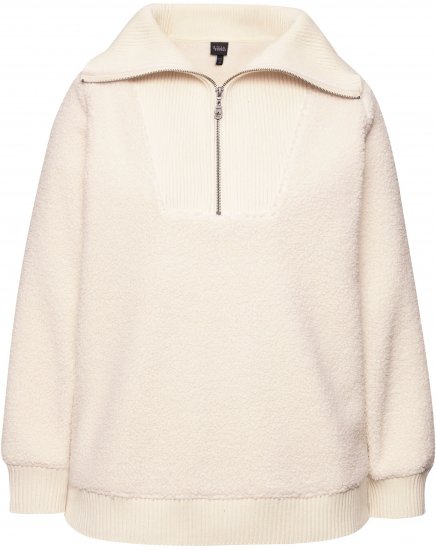 Ulla Popken Teddy Fleece Troyer Collar Sweatshirt Light Champagne - Collegetröjor & hoodies - 