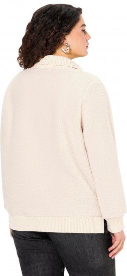 Ulla Popken Teddy Fleece Troyer Collar Sweatshirt Light Champagne - Collegetröjor & hoodies - 