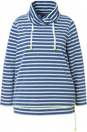 Ulla Popken Striped Turtleneck Neon Detail Sweatshirt Indigo Denim - Collegetröjor & hoodies - 