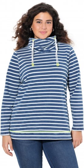 Ulla Popken Striped Turtleneck Neon Detail Sweatshirt Indigo Denim - Collegetröjor & hoodies - 