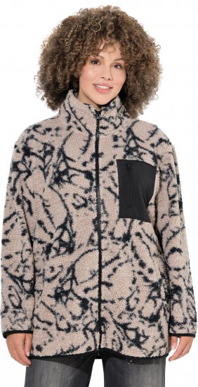 Ulla Popken Marble Print Teddy Fleece Jacket Dark Putty - Collegetröjor & hoodies - 