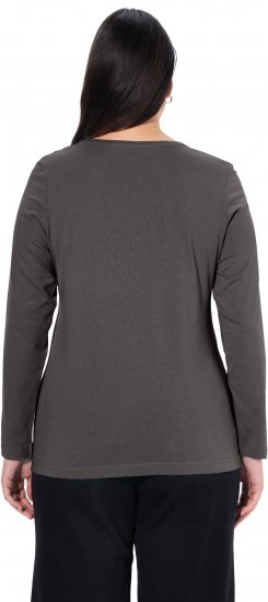 Ulla Popken Basic Round Neck Long Sleeve Slim Fit Cotton Tee Graphite Grey - T-shirts - 