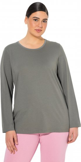 Ulla Popken Basic Round Neck Long Sleeve Slim Fit Cotton Tee Grey - T-shirts - 