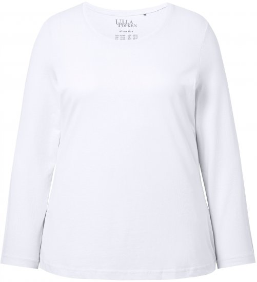 Ulla Popken Basic Round Neck Long Sleeve Slim Fit Cotton Tee Snow White - Kjolar - 