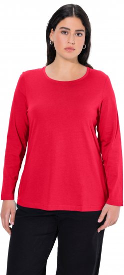 Ulla Popken Basic Round Neck Long Sleeve Slim Fit Cotton Tee Red - T-shirts - 