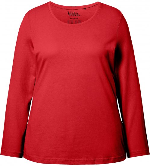 Ulla Popken Basic Round Neck Long Sleeve Slim Fit Cotton Tee Salsa Red - T-shirts - 