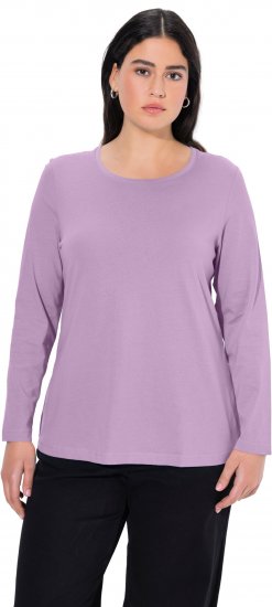 Ulla Popken Basic Round Neck Long Sleeve Slim Fit Cotton Tee Lavender - T-shirts - 