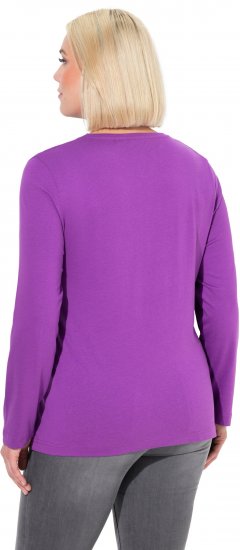 Ulla Popken Basic Round Neck Long Sleeve Slim Fit Cotton Tee Purple - T-shirts - 