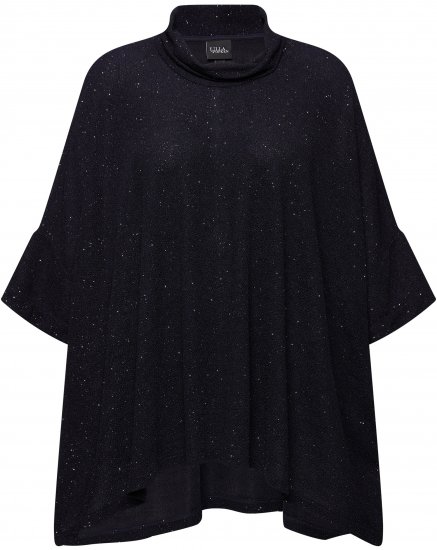 Ulla Popken Sparkling Draped Collared Tee Navy Blue - Tryckta T-shirts för dam i stora storlekar - 
