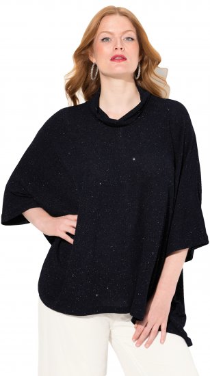 Ulla Popken Sparkling Draped Collared Tee Navy Blue - Tryckta T-shirts för dam i stora storlekar - 
