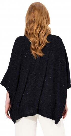 Ulla Popken Sparkling Draped Collared Tee Navy Blue - Tryckta T-shirts för dam i stora storlekar - 
