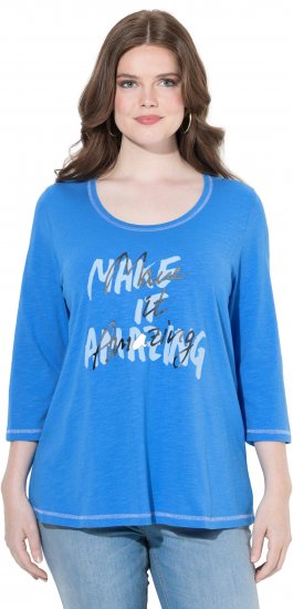 Ulla Popken Make It Amazing 3/4 Sleeve Graphic Tee Pacific Blue - Tryckta T-shirts för dam i stora storlekar - 
