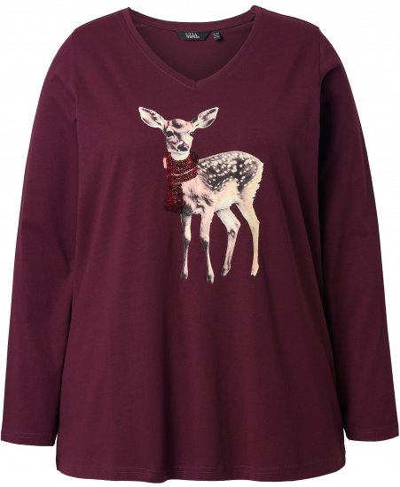 Ulla Popken Fawn Long Sleeve Graphic Tee Plum - Tryckta T-shirts för dam i stora storlekar - 