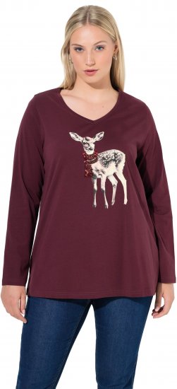 Ulla Popken Fawn Long Sleeve Graphic Tee Plum - Tryckta T-shirts för dam i stora storlekar - 
