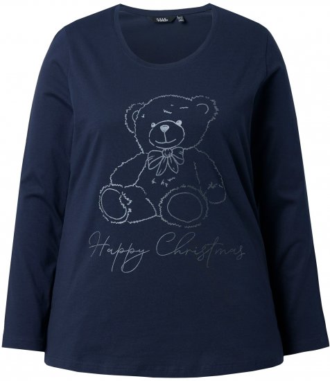 Ulla Popken Holiday Long Sleeve Graphic Tee Navy Blue - Tryckta T-shirts för dam i stora storlekar - 