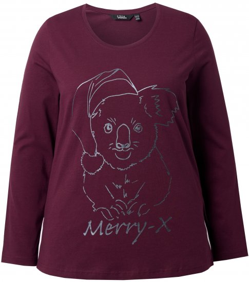 Ulla Popken Holiday Long Sleeve Graphic Tee Plum - Tryckta T-shirts för dam i stora storlekar - 
