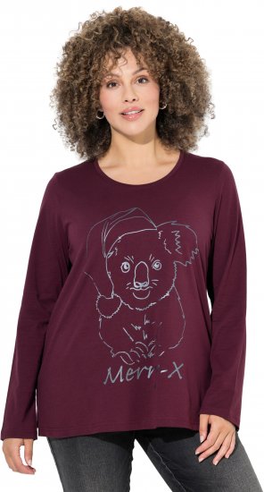 Ulla Popken Holiday Long Sleeve Graphic Tee Plum - Tryckta T-shirts för dam i stora storlekar - 