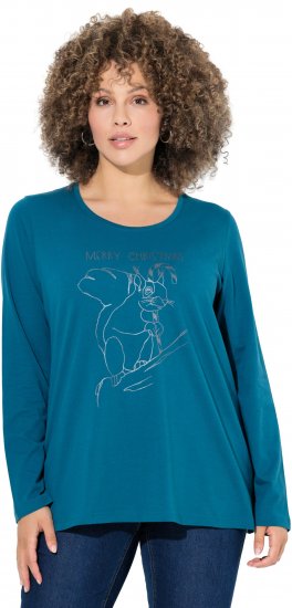 Ulla Popken Holiday Long Sleeve Graphic Tee Teal - Tryckta T-shirts för dam i stora storlekar - 