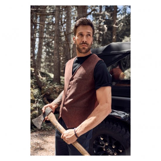 JP1880 Tweed Waistcoat Wool Brick Red - Västar - Västar i stora storlekar