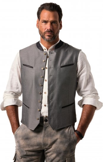 JP1880 Vest Traditional With Embroidery Silver - Trachten & Oktoberfest - Oktoberfestkläder i stora storlekar (Trachten)