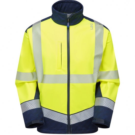 Leo Bowden Ecoviz Softshell Jacket Hi-Vis Yellow/Navy Print - Arbetskläder - Arbetskläder i stora storlekar