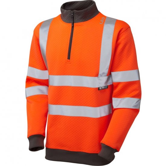 Leo Brynsworthy Ecoviz 1/4 Zip Sweatshirt Hi-Vis Orange - Arbetskläder - Arbetskläder i stora storlekar