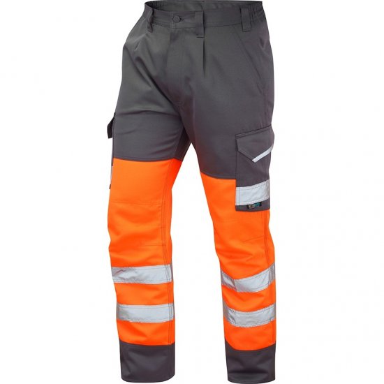 Leo Bideford Ecoviz Poly/Cotton Cargo Trouser Hi-Vis Orange/Grey - Arbetskläder - Arbetskläder i stora storlekar