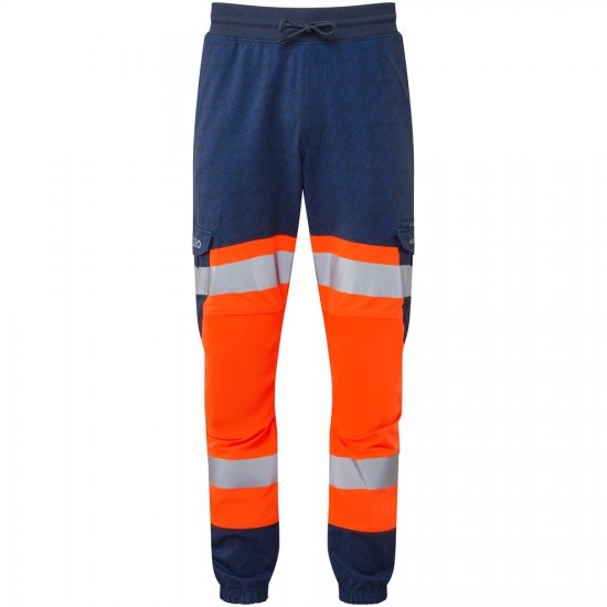 Leo Hawkridge Ecoviz High Performance 4X Stretch Trouser Hi-Vis Orange/Navy Print - Arbetskläder - Arbetskläder i stora storlekar