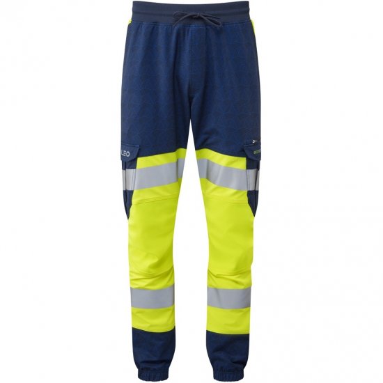 Leo Hawkridge Ecoviz High Performance 4X Stretch Trouser Hi-Vis Yellow/Navy Print - Arbetskläder - Arbetskläder i stora storlekar