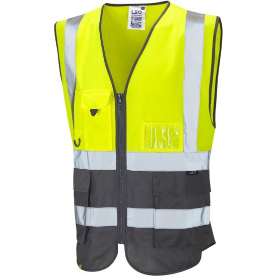 Leo Lynton Ecoviz Superior Waistcoat Hi-Vis Yellow/Grey - Arbetskläder - Arbetskläder i stora storlekar