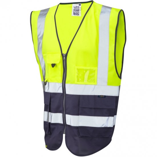 Leo Lynton Ecoviz Superior Waistcoat Hi-Vis Yellow/Navy - Arbetskläder - Arbetskläder i stora storlekar